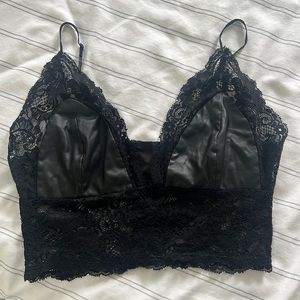 Guess by Marciano Black Lace Faux Leather Crop Top